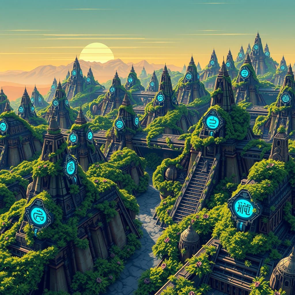 Alien Metropolis in 8-bit Pixel Art Style