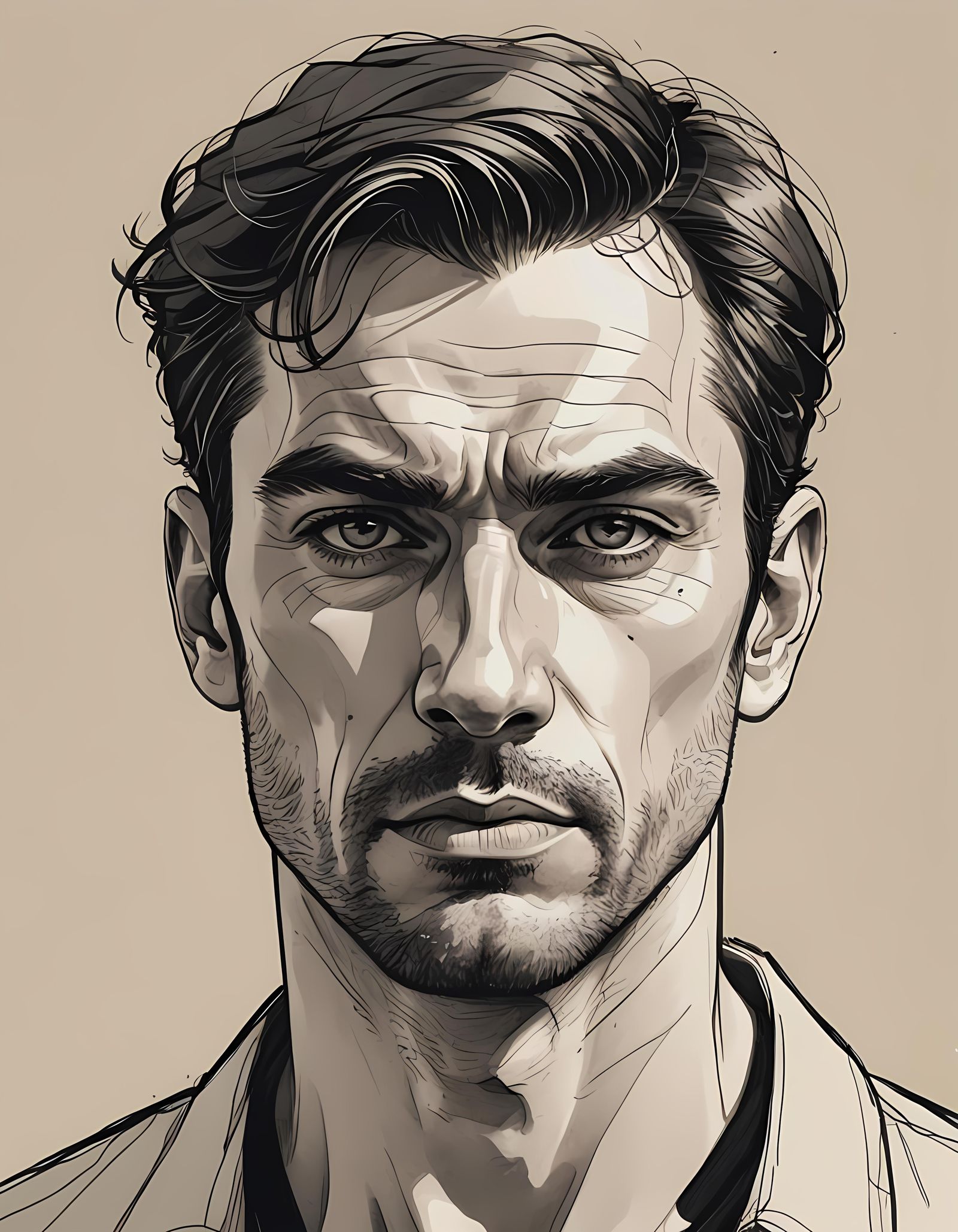 Edgy Cartoon Man Portrait in Ligne Claire Style