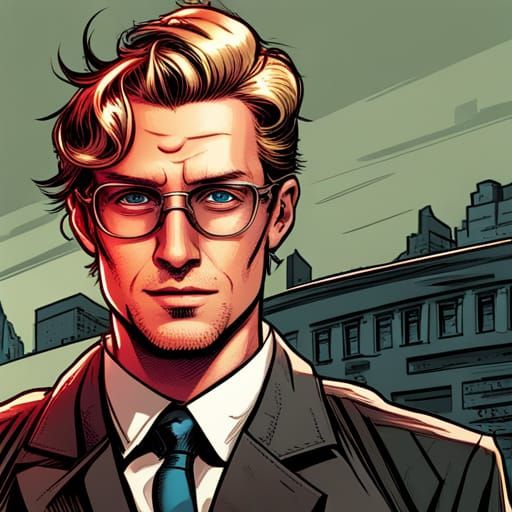 Nerdy Blond Man in American Comic Style