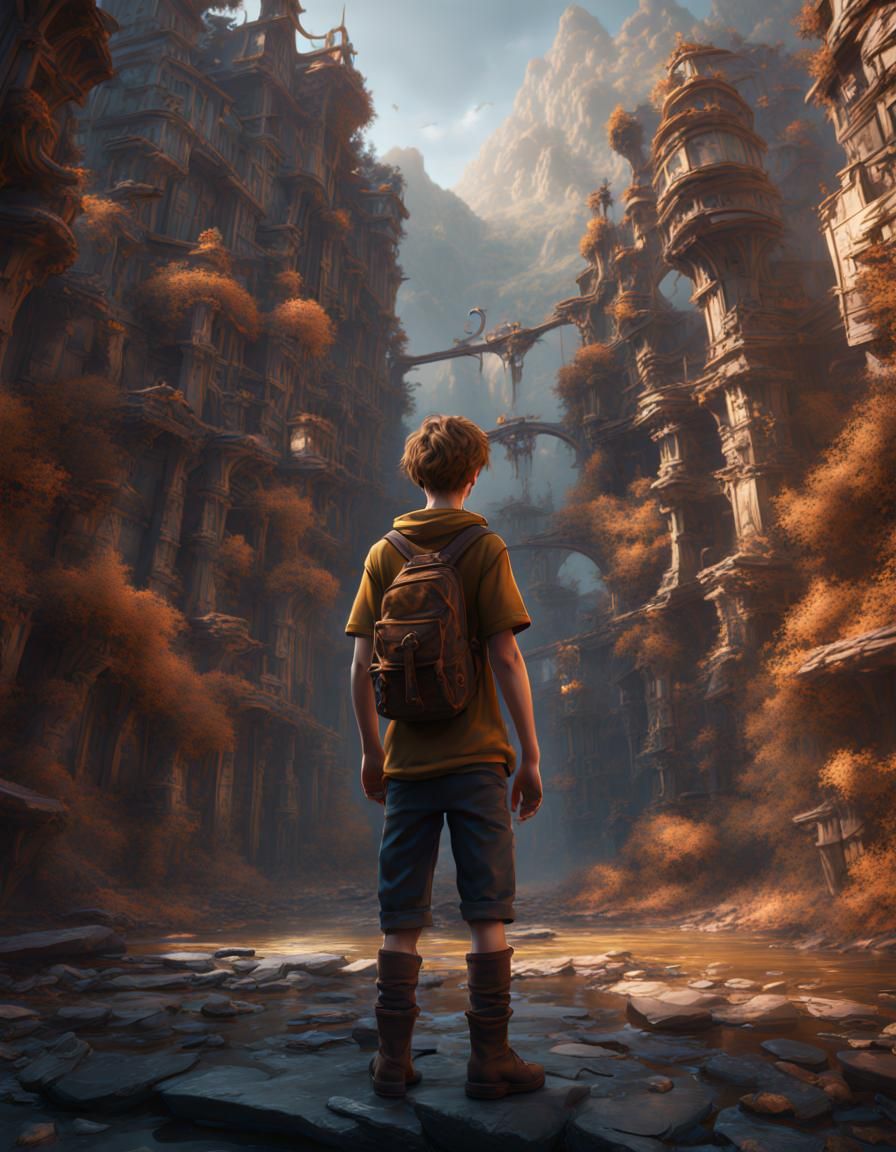 Fantasy Teen Boy in Forest, Detailed Matte Painting