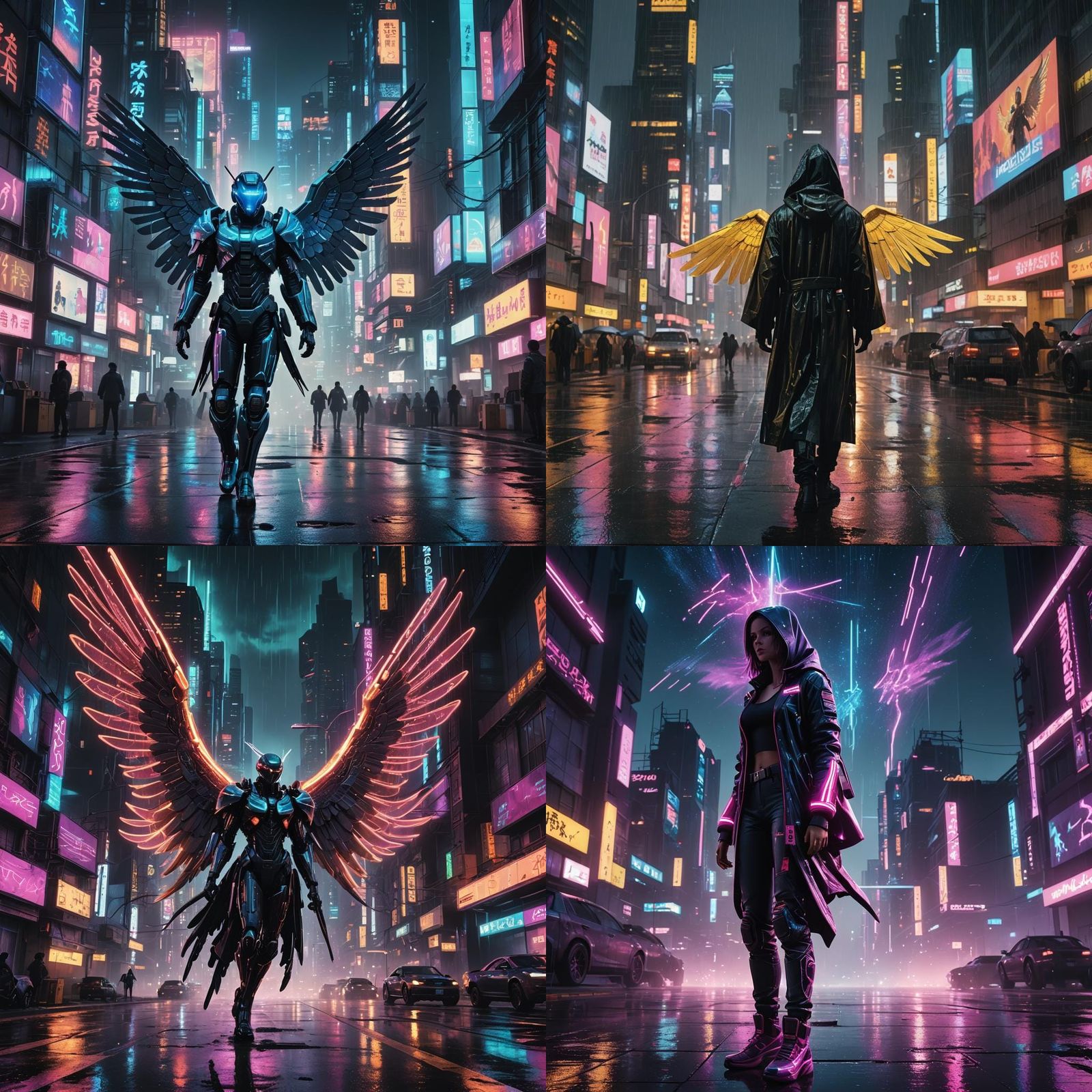Angels Under Stars in Cyberpunk Neon Style
