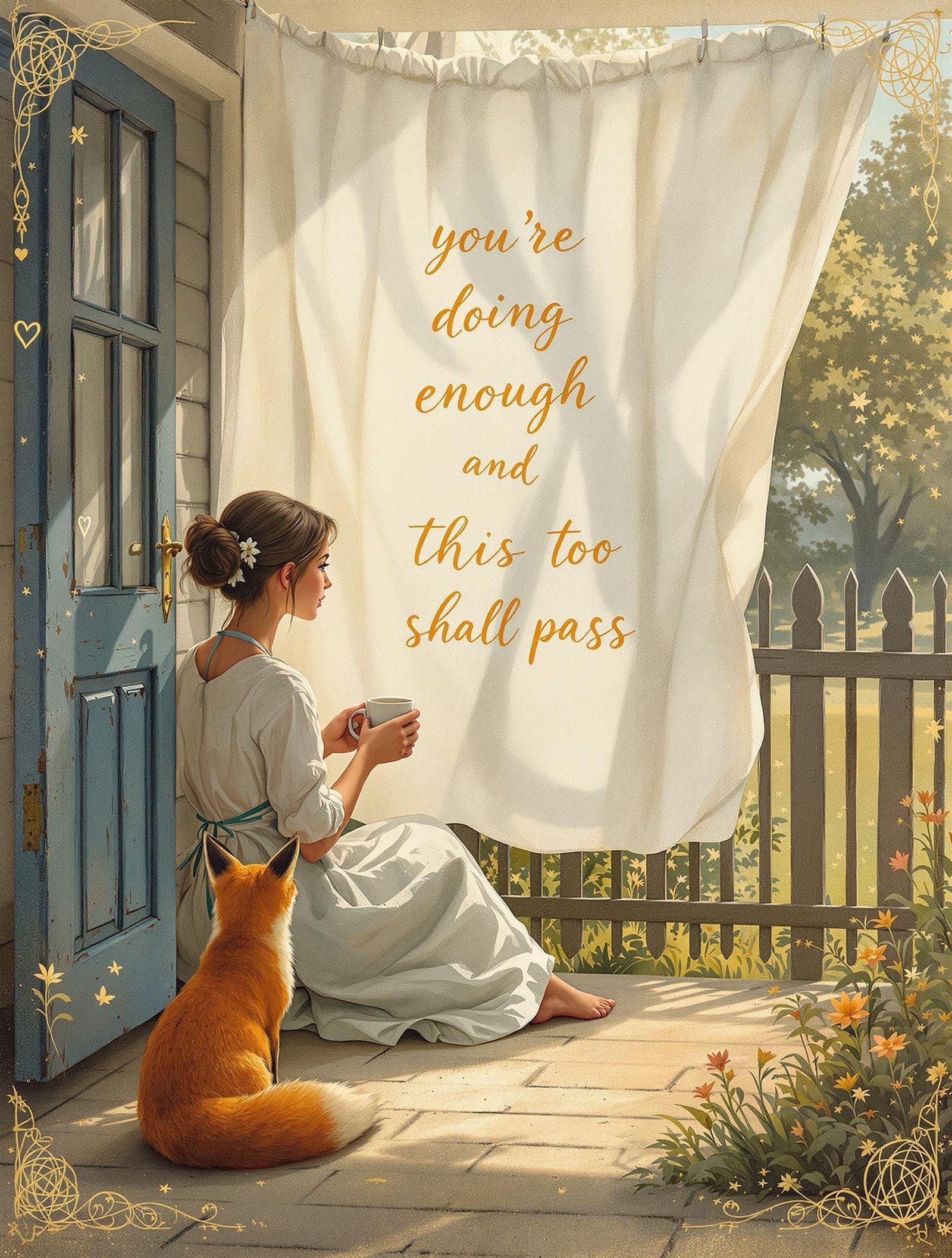 Pastel Painting: Mother's Gentle Moment with Gold Leaf