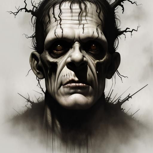 Grim Frankenstein's Monster in Mixed Media Style