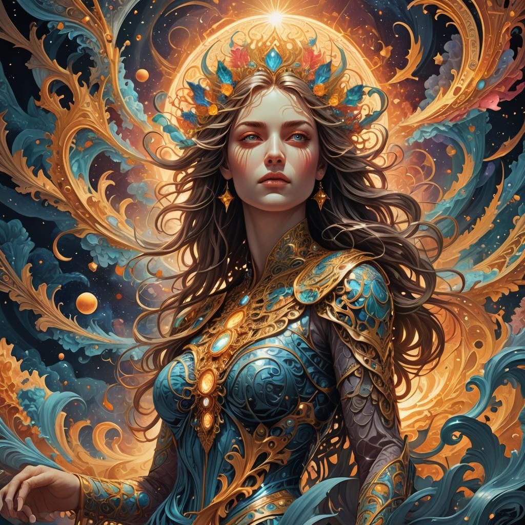 Astral Illustration of Female Rage in Mixed Media
