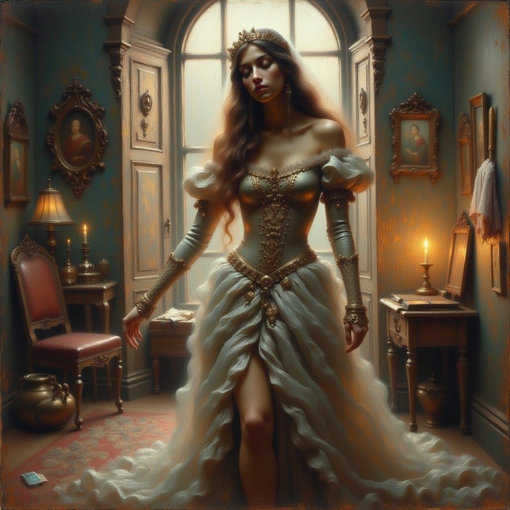 Golden Leaf Dust Woman Portrait