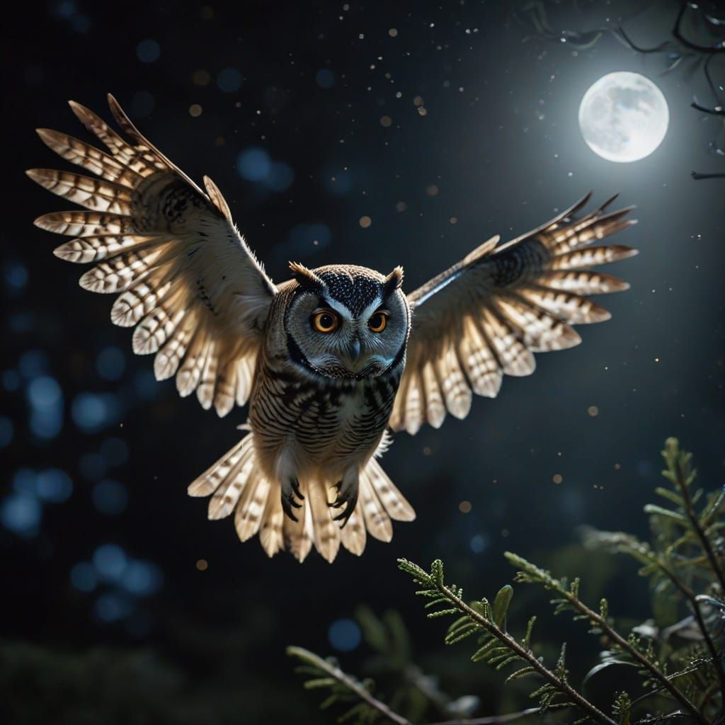 Moonlit Owl in Flight