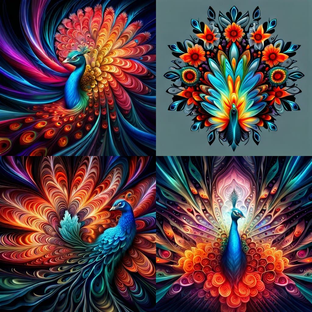 Cyberpunk Floral Peacock: Digital Illustration in 8K