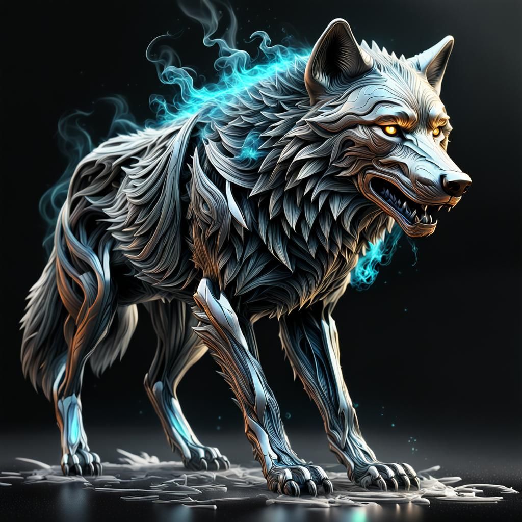 Ethereal Smoke Wolf in Abstract Expressionist Style