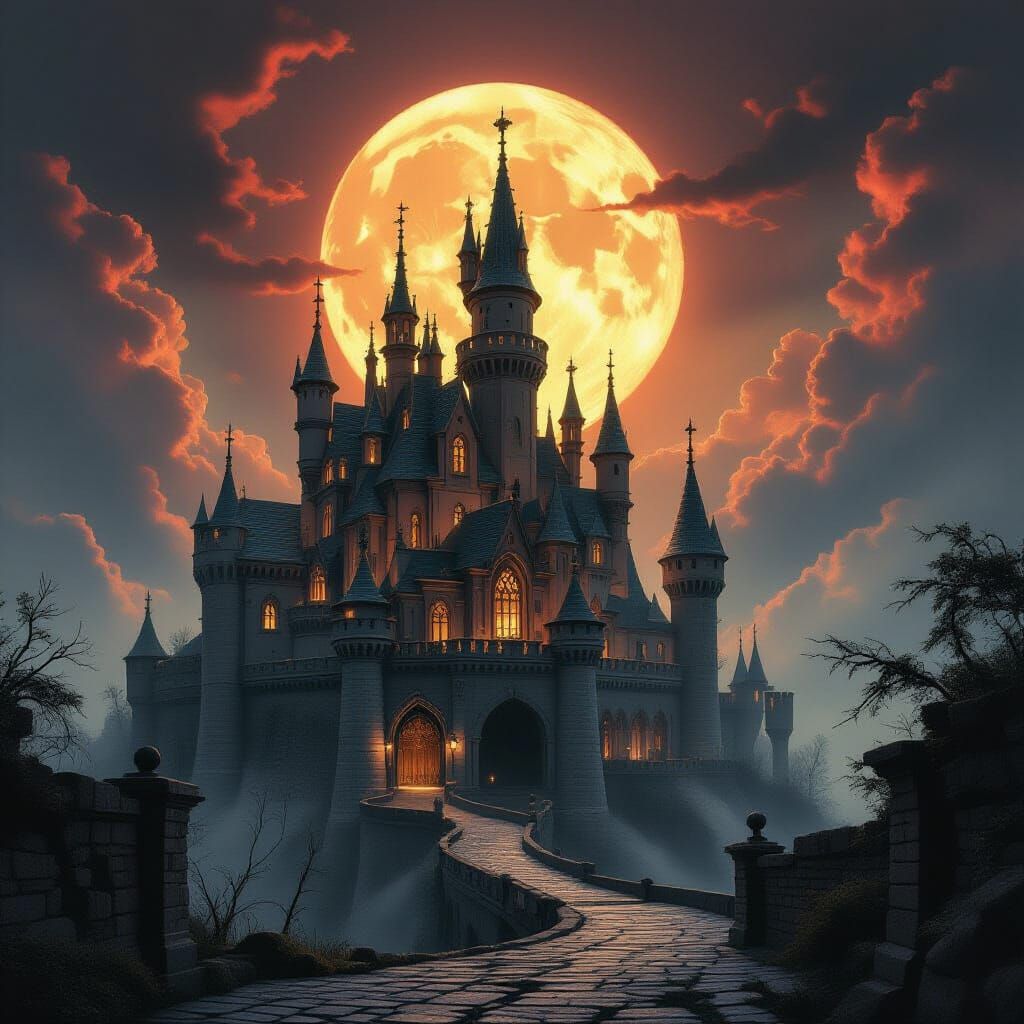 Gothic Castles in Ruins with Broken Glass and Blood