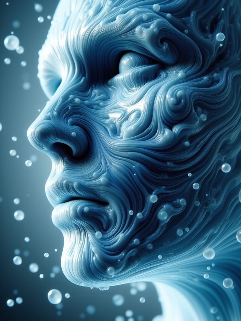 Translucent Liquid Portrait in Water, Hyperrealistic Digital...