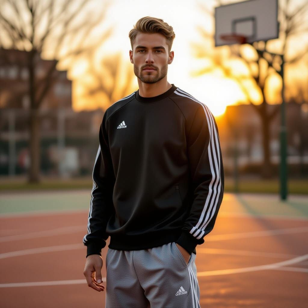 Athletic Man Poses on Urban Basketball Court