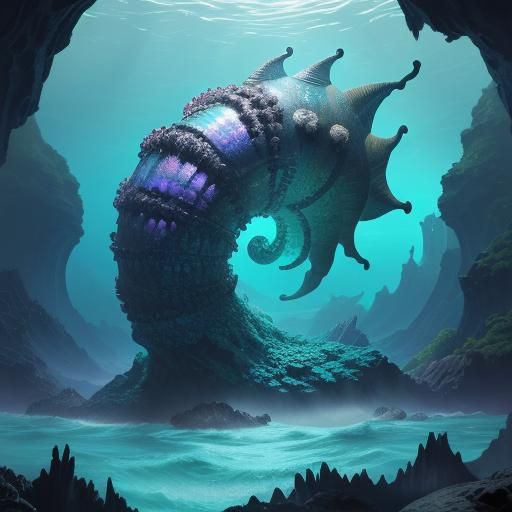Giant Sea Snail Emerges in Digital Fantasy Art