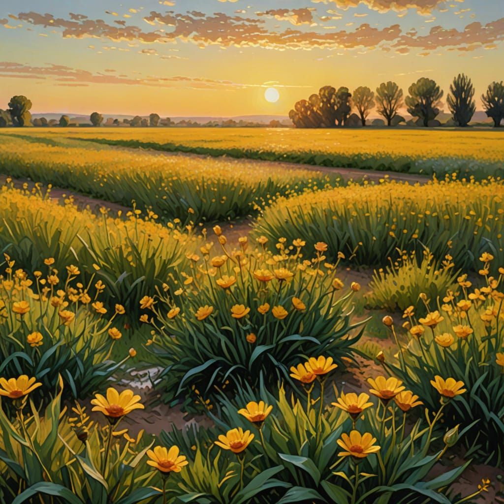 Warm Impressionist Landscape with Soft Golden Light