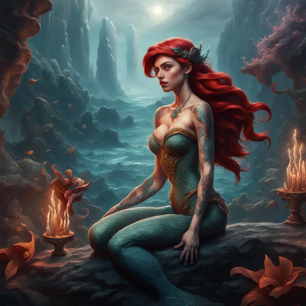 Detailed Ariel Tattoo Design in Fantasy Art Style
