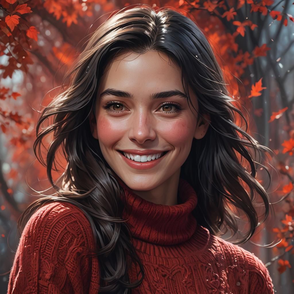 Smiling Woman Portrait in Hyperdetailed Digital Art Style