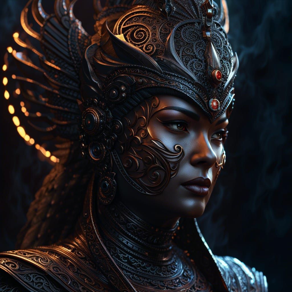 Evil Scorched Goddess Filigree Portrait in Dark Fantasy