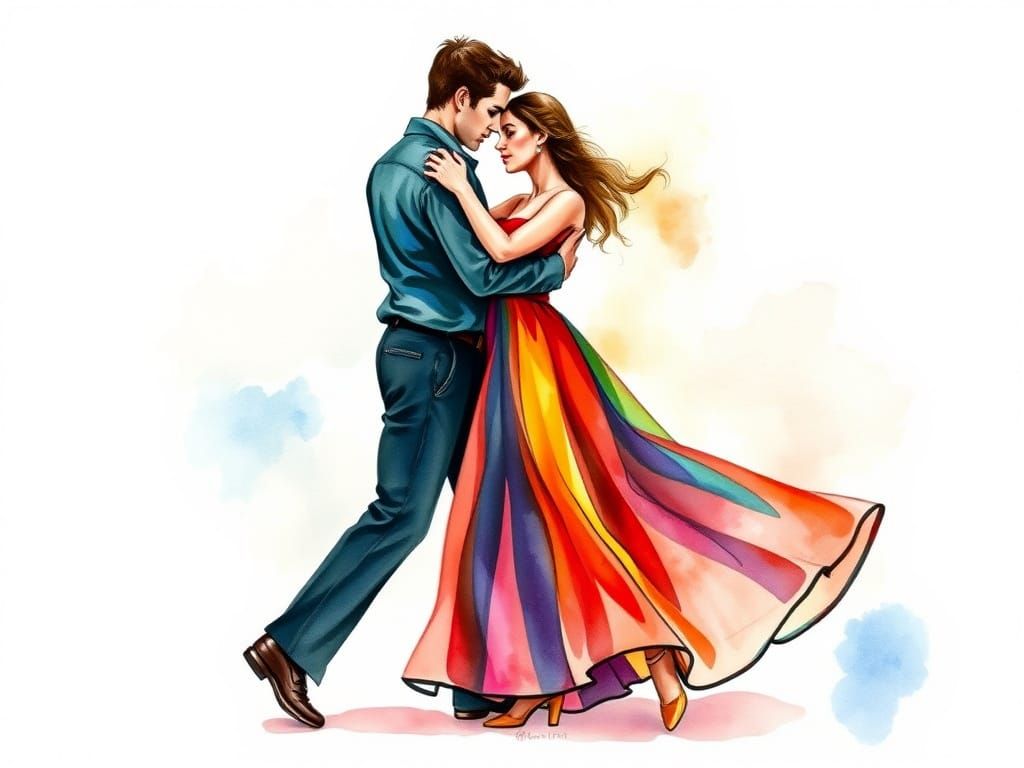 Elegant Tango Dancers in Vibrant Watercolor