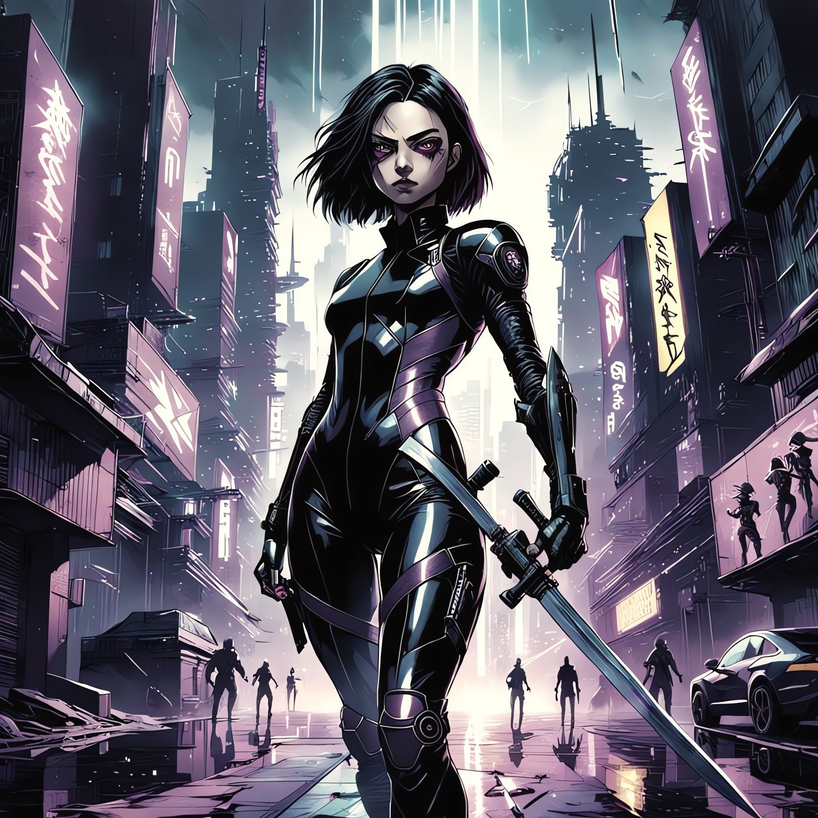 Kawaii Alita Manga Cover in Cyberpunk Style