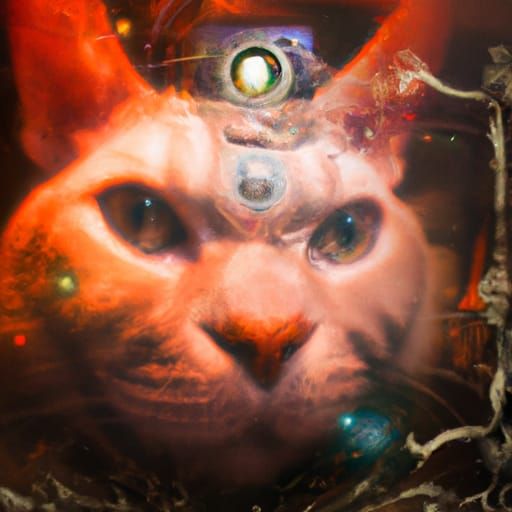 Biomechanical Cat Close-Up: Detailed Fantasy Art
