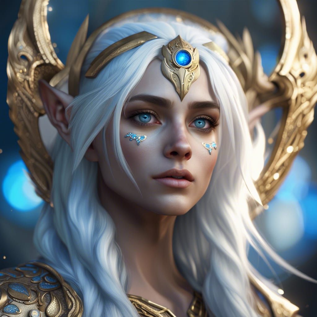 High Moon Elf Druid Portrait in Detailed Concept Art