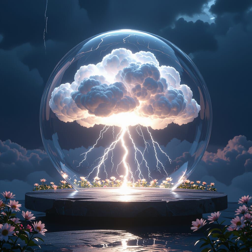 Silver-Lined Storm Cloud in Crystal Dome