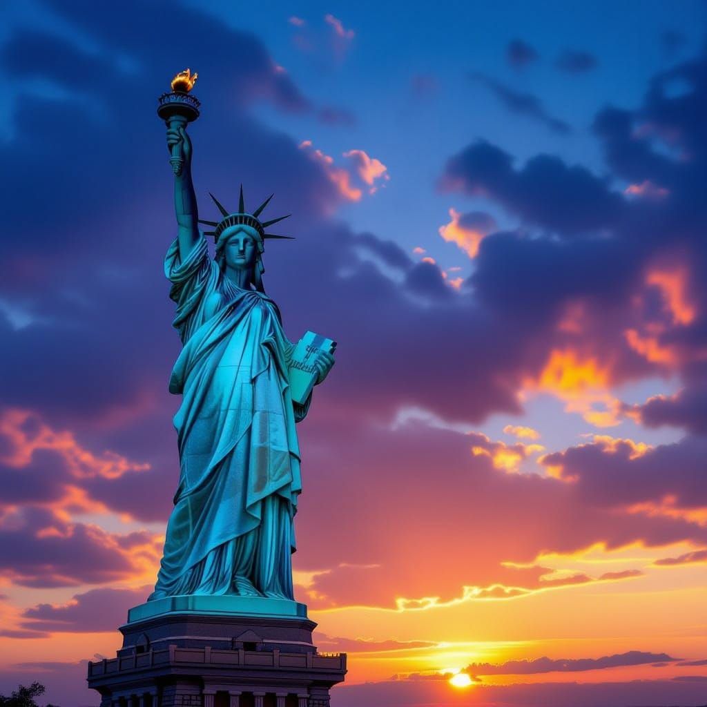 Statue of Liberty at Sunset in Photorealistic Style