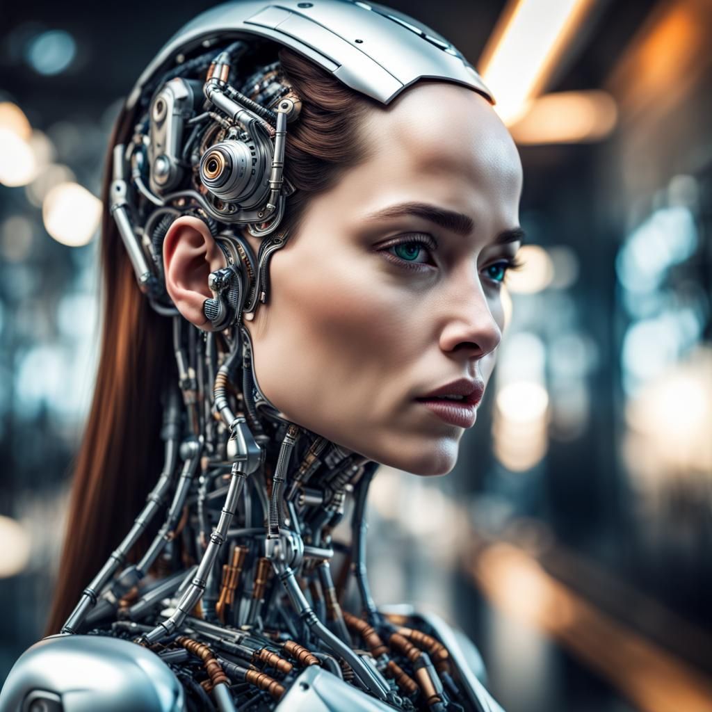 Beautiful AI Robot Woman Portrait in HDR