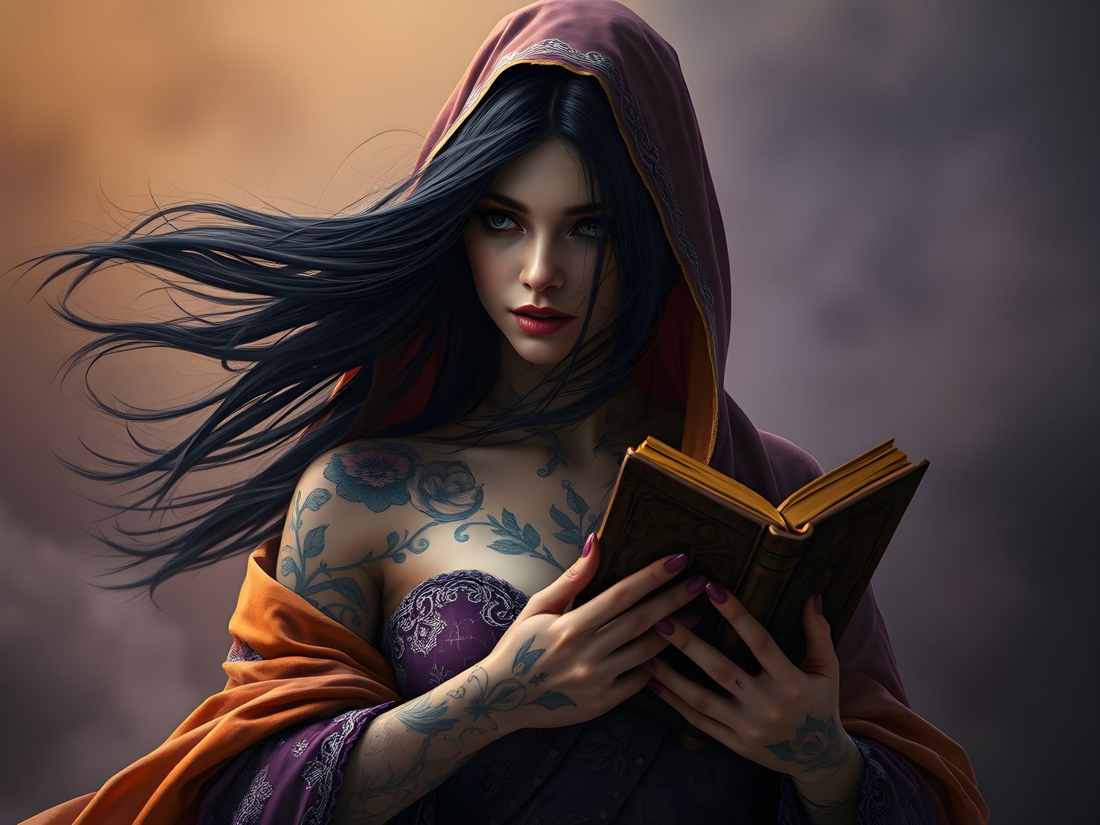 Floral Tattoo Portrait in Dark Fantasy Style