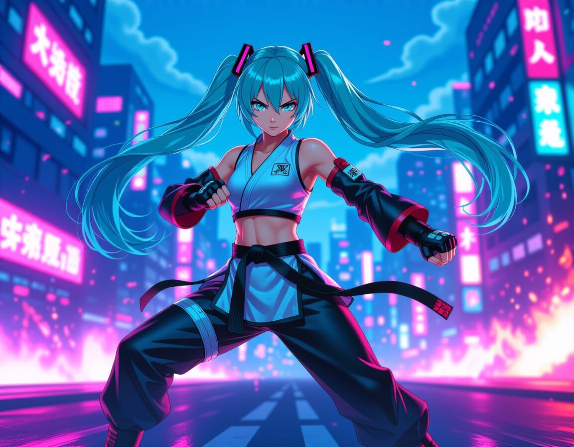 Hatsune Miku in Street Fighter Pose, Digital Art