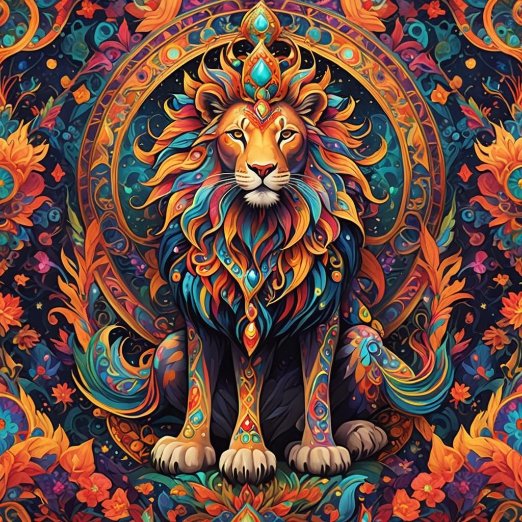 Kaleidoscopic Mythological Creature in Regal Splendor