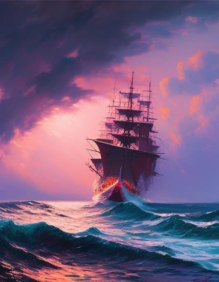 Ship on Stormy Seas: Impasto Style Painting