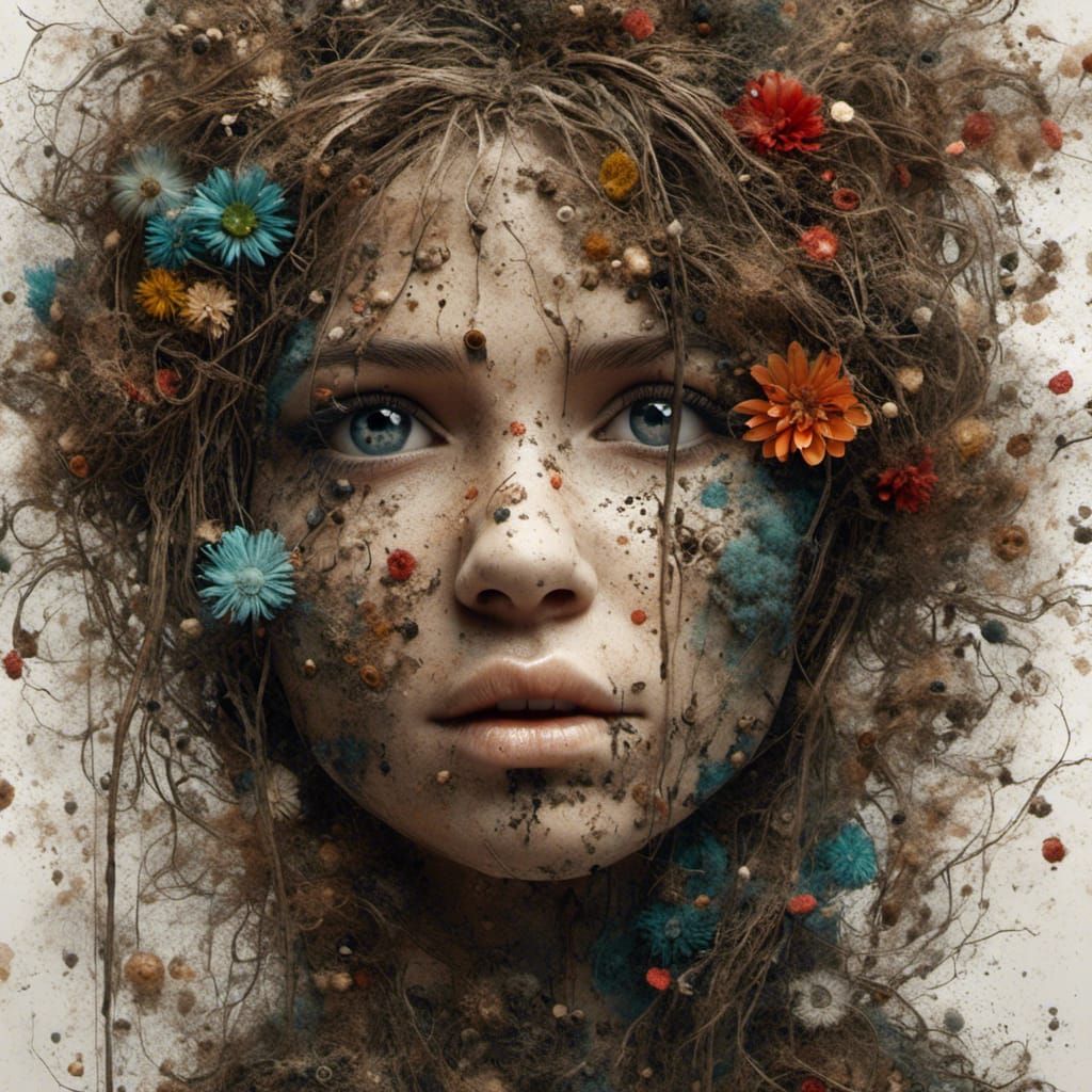 Hyperrealistic Brunette with Zentangle Patterns in Dreadpunk...