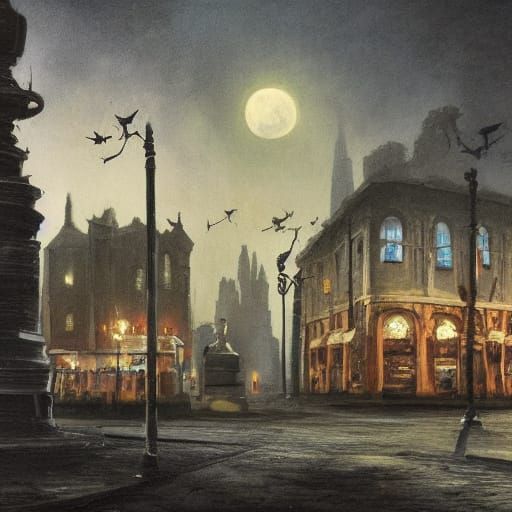 Abandoned Town Square in a Haunting, Dreamlike Atmosphere