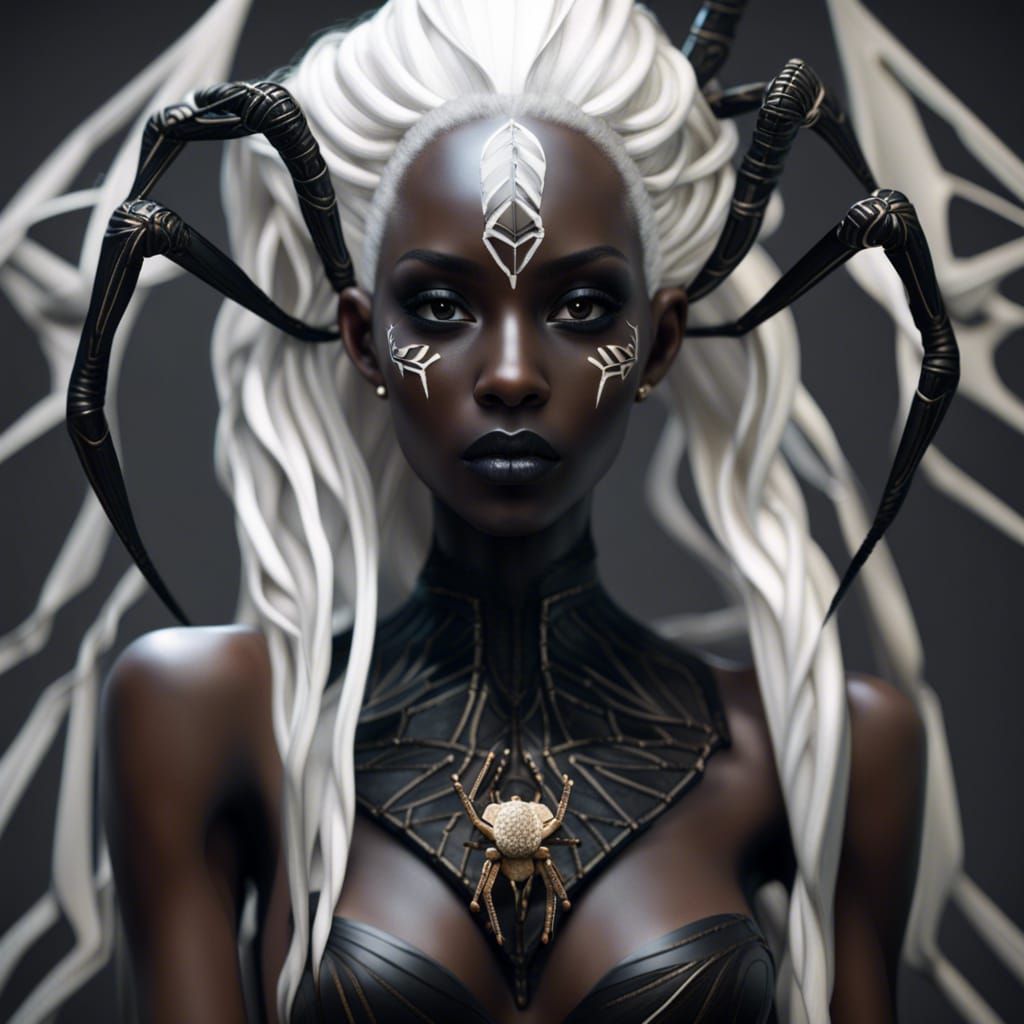 Photorealistic Spider Goddess with White Hair