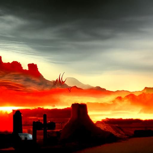 Demon in Desert Sunrise: Detailed Matte Painting