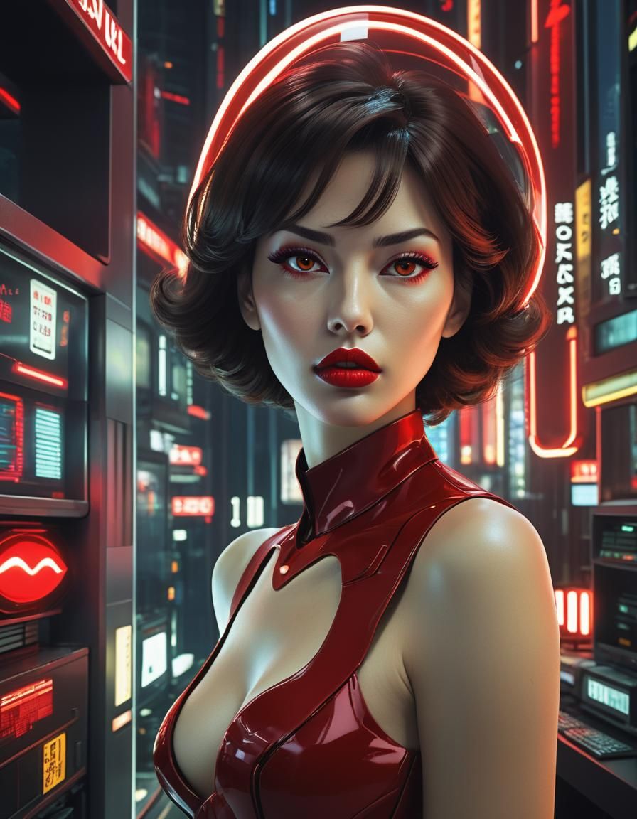 Hacker Girl Poses in Neo-Tokyo in Cyberpunk Style
