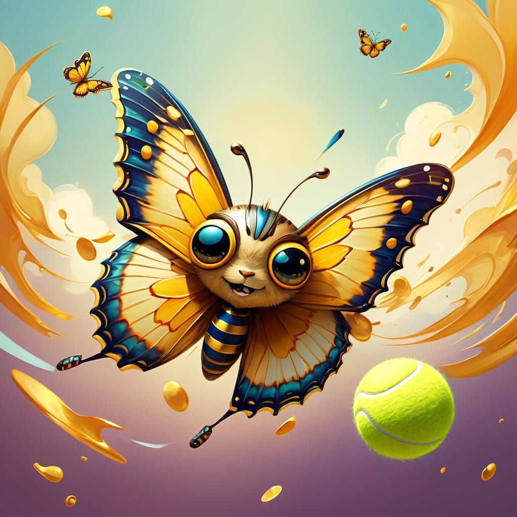 Butterfly Tennis Player in Oil Painting Style