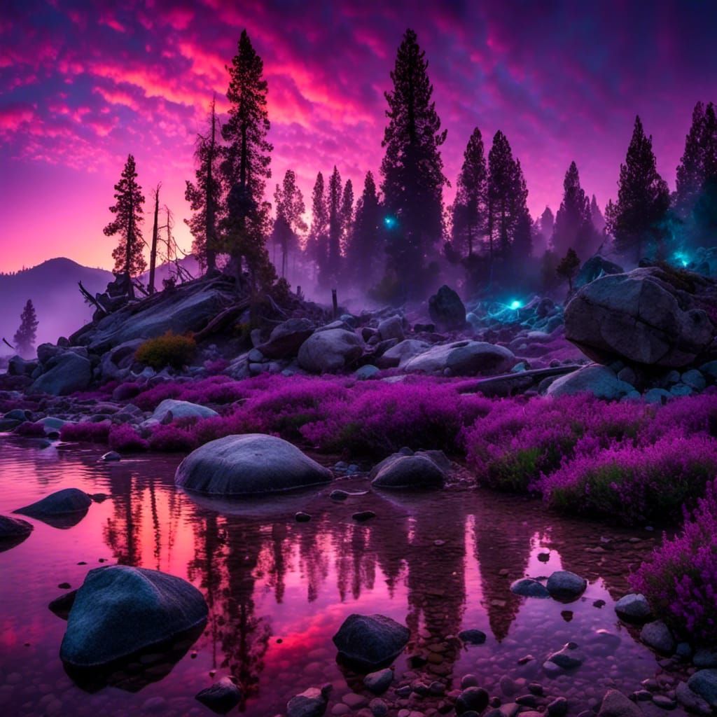 Lake Tahoe Sunrise with Purple Fantasy Overlay