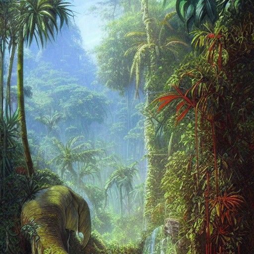 Lush Fantasy Jungle Oil Painting