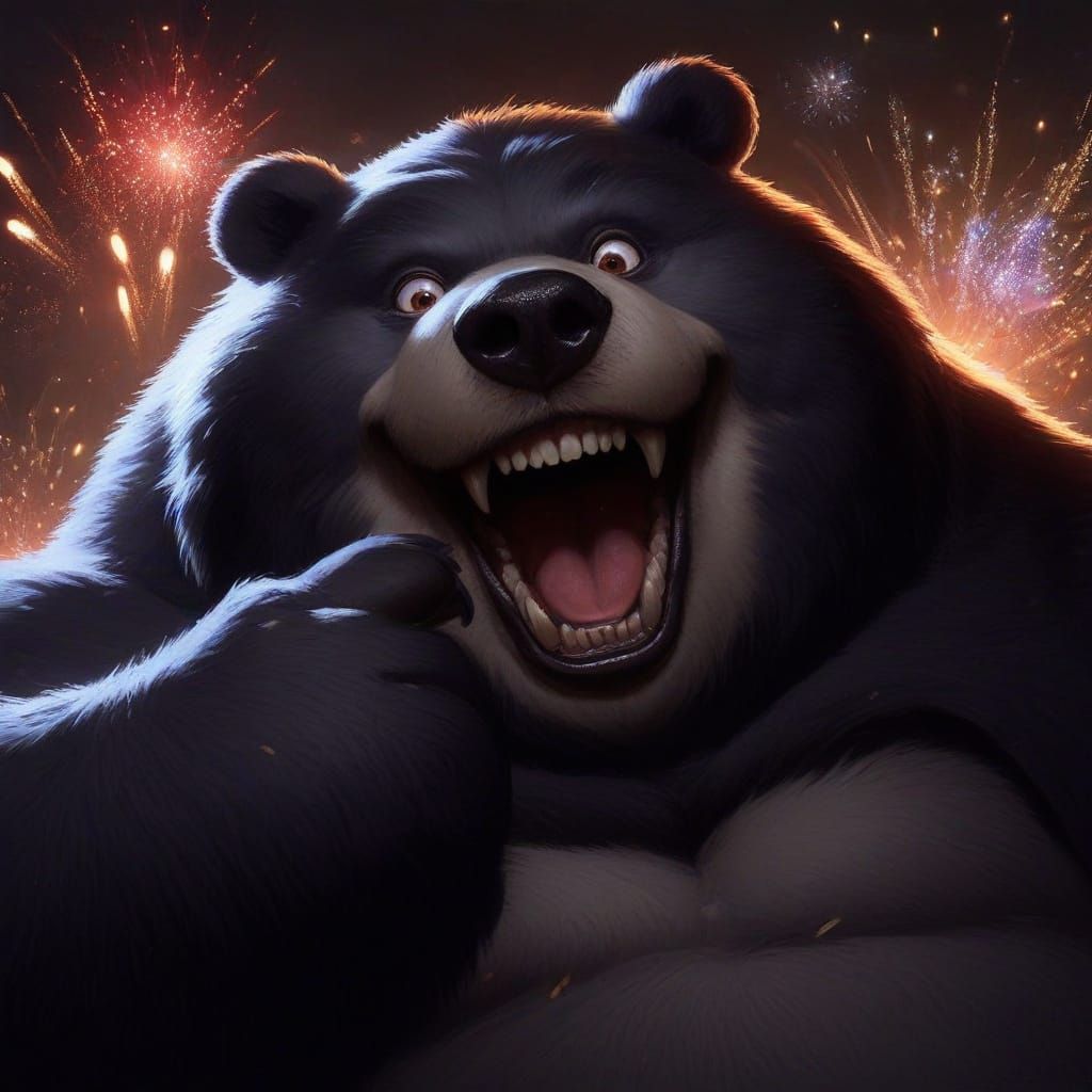Dark D&D Kodiak Bear Character with Fireworks