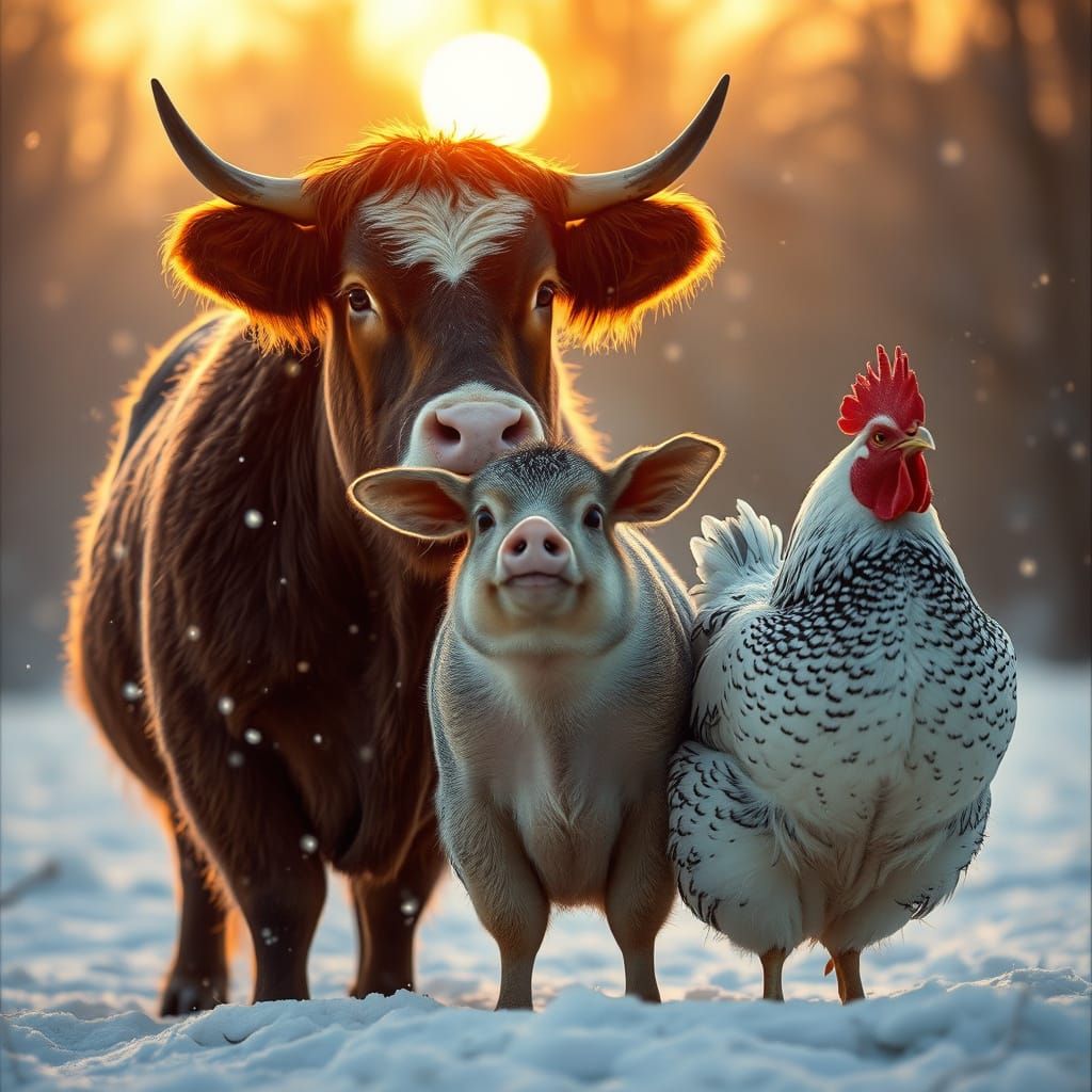 Winter Wonderland Farm Scene in Cinematic Style