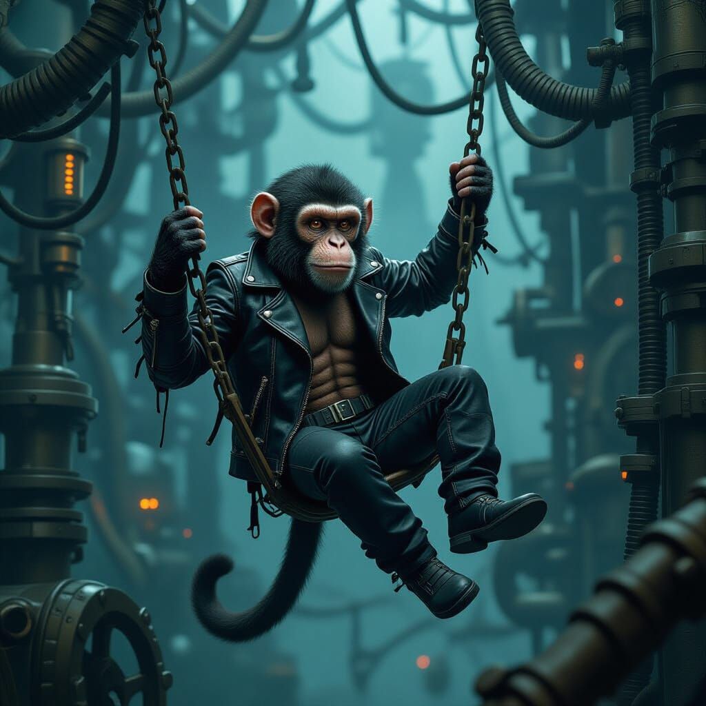 Monkey Swings Through Biomechanical Jungle