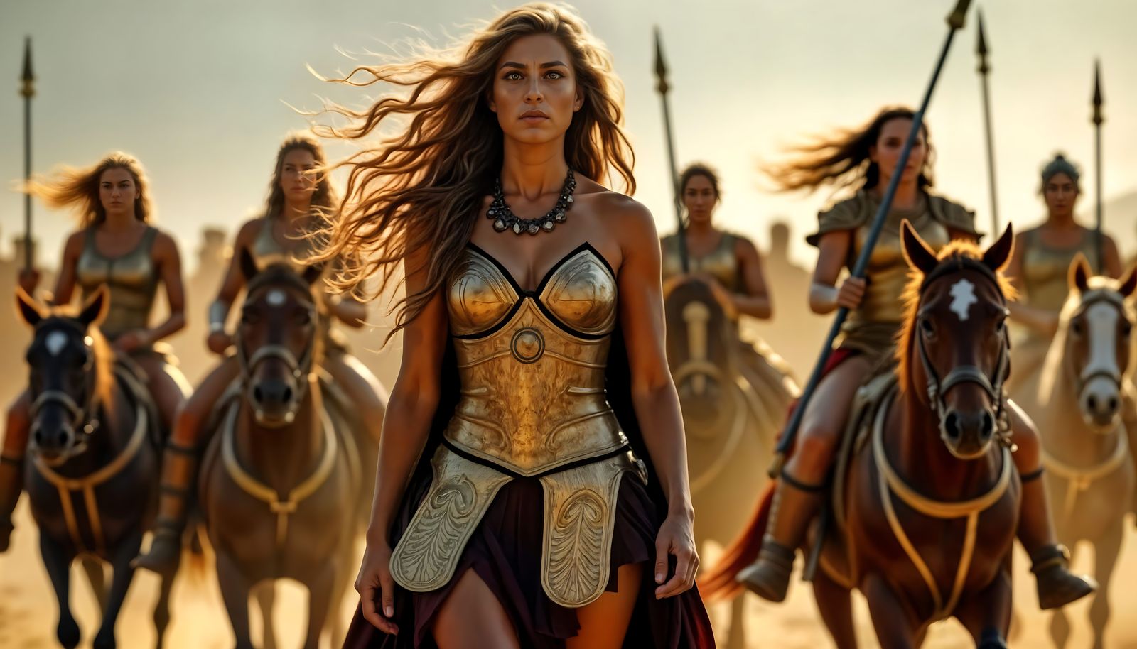 Amazon Warrior Queen Kalliope on Battle-Scarred Steppes in A...