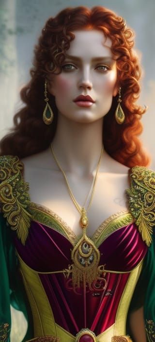 Red-Haired Goddess Portrait in Hyperrealistic Fantasy Art