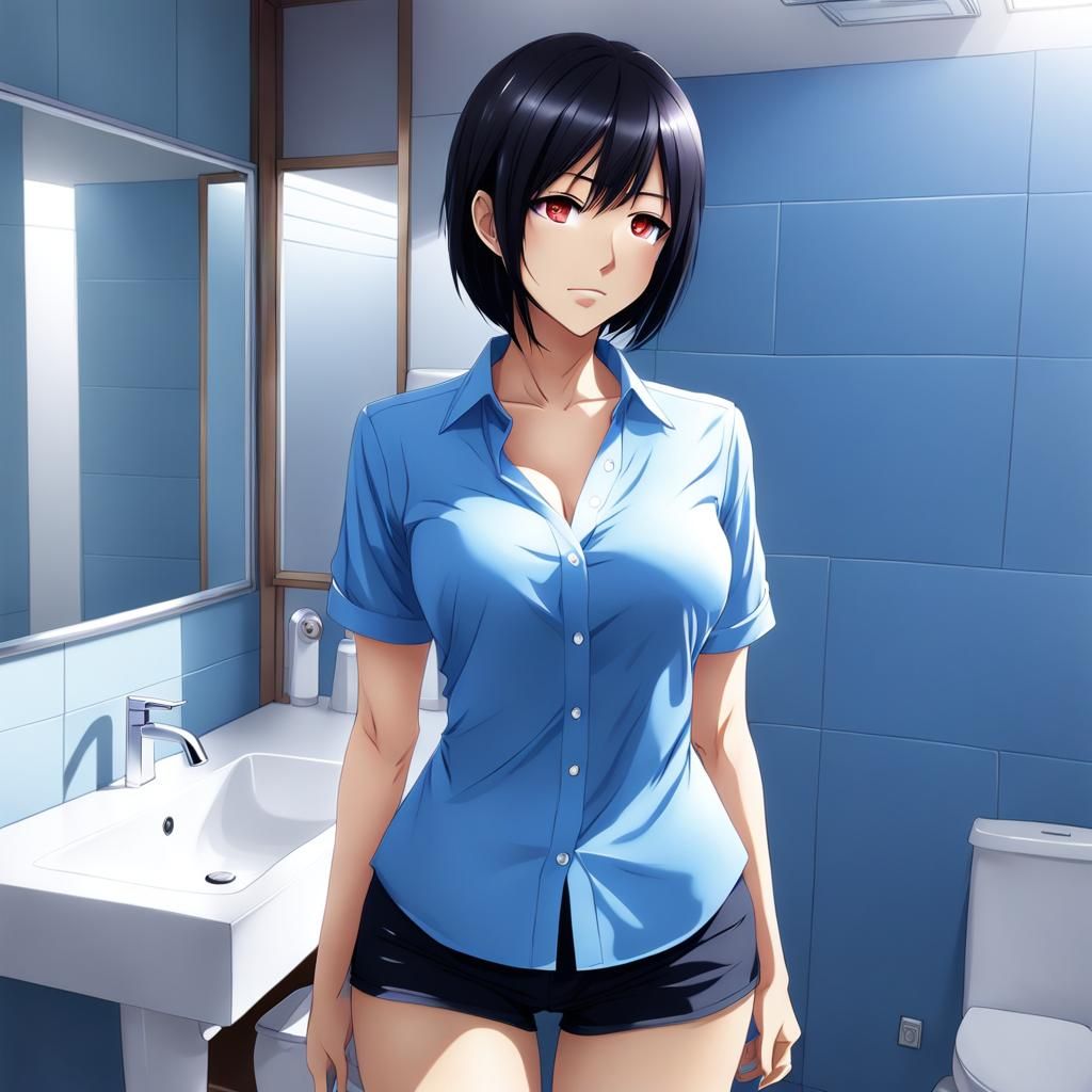 Anime Woman in Bathroom, Manga Key Visual