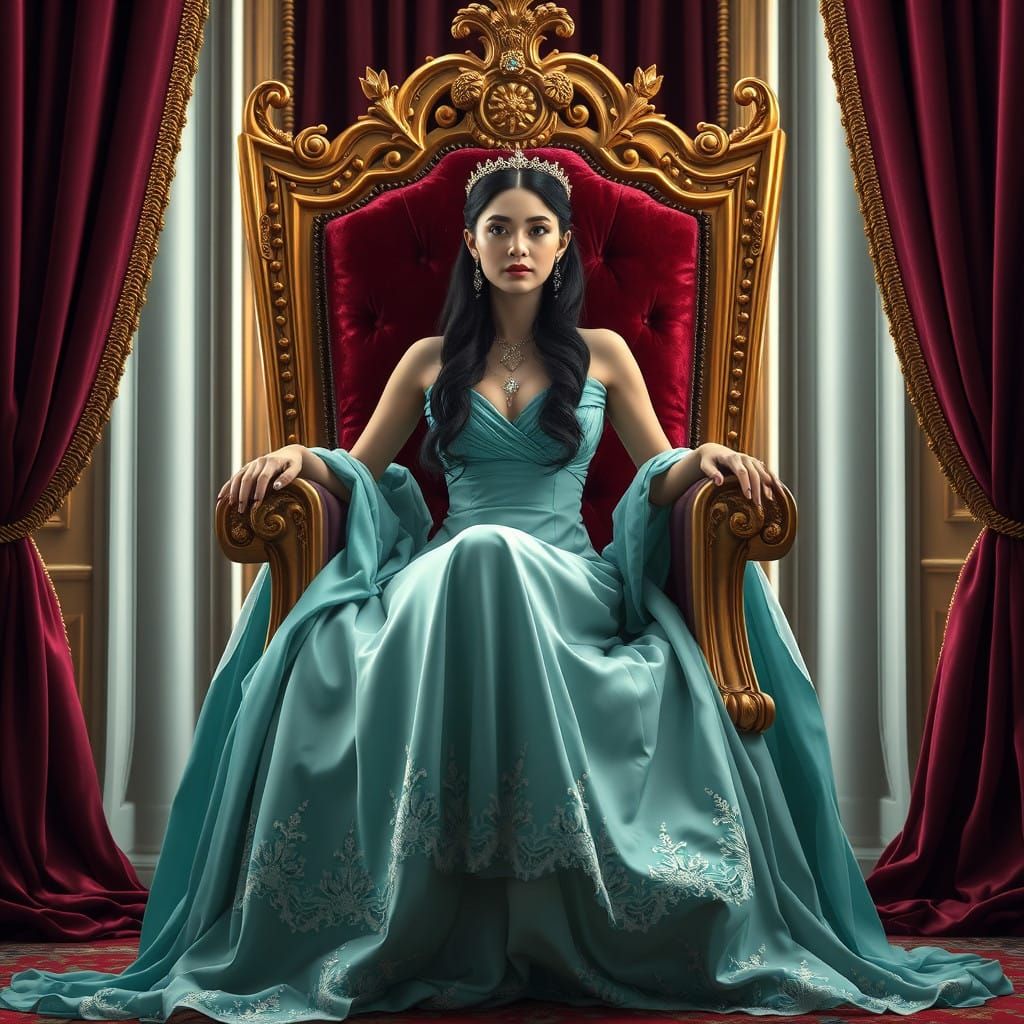 Elegant Monarch Reigns from Grand Throne in Royal Splendor
