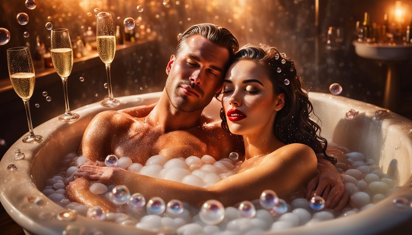 Champagne Bath: A Hyperrealistic Portrait in Luxury