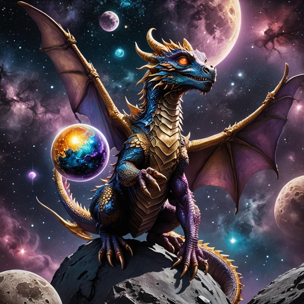 Dragon on the Moon Science Fiction Illustration