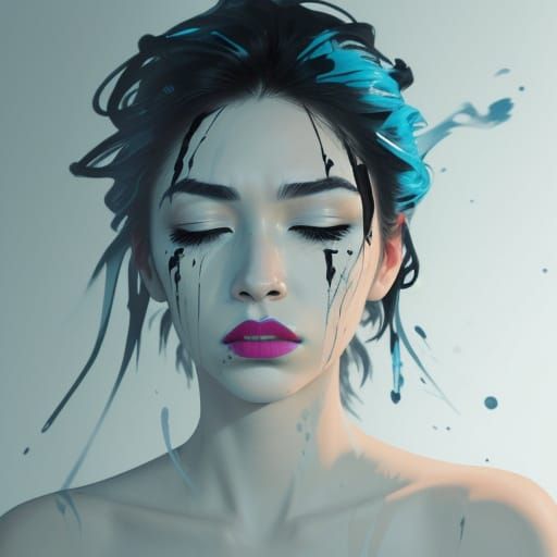 Expressive Portrait of a Woman with Smudged Eyes