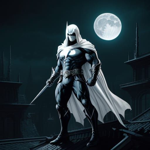 Comic Art of Stoic Hero on Gothic Rooftop